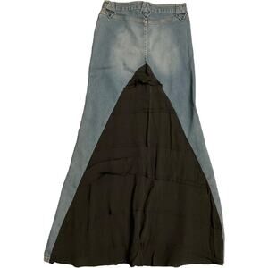 Y2K Long Maxi Stretch Denim Skirt with Wide Back Kick Pleat Insert size Small